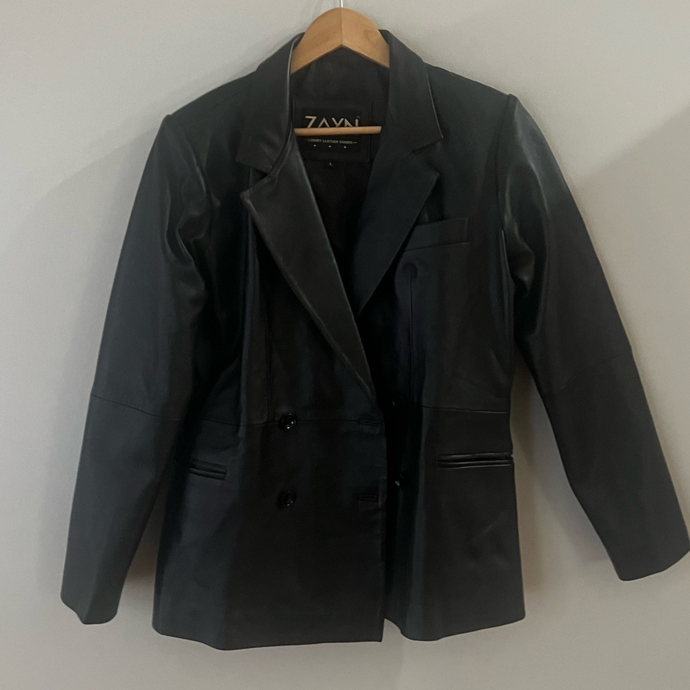 Zayn Black Double-Breasted Leather Blazer Jacket